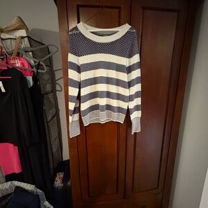 Soho Navy and White Striped Crew Neck Sweater